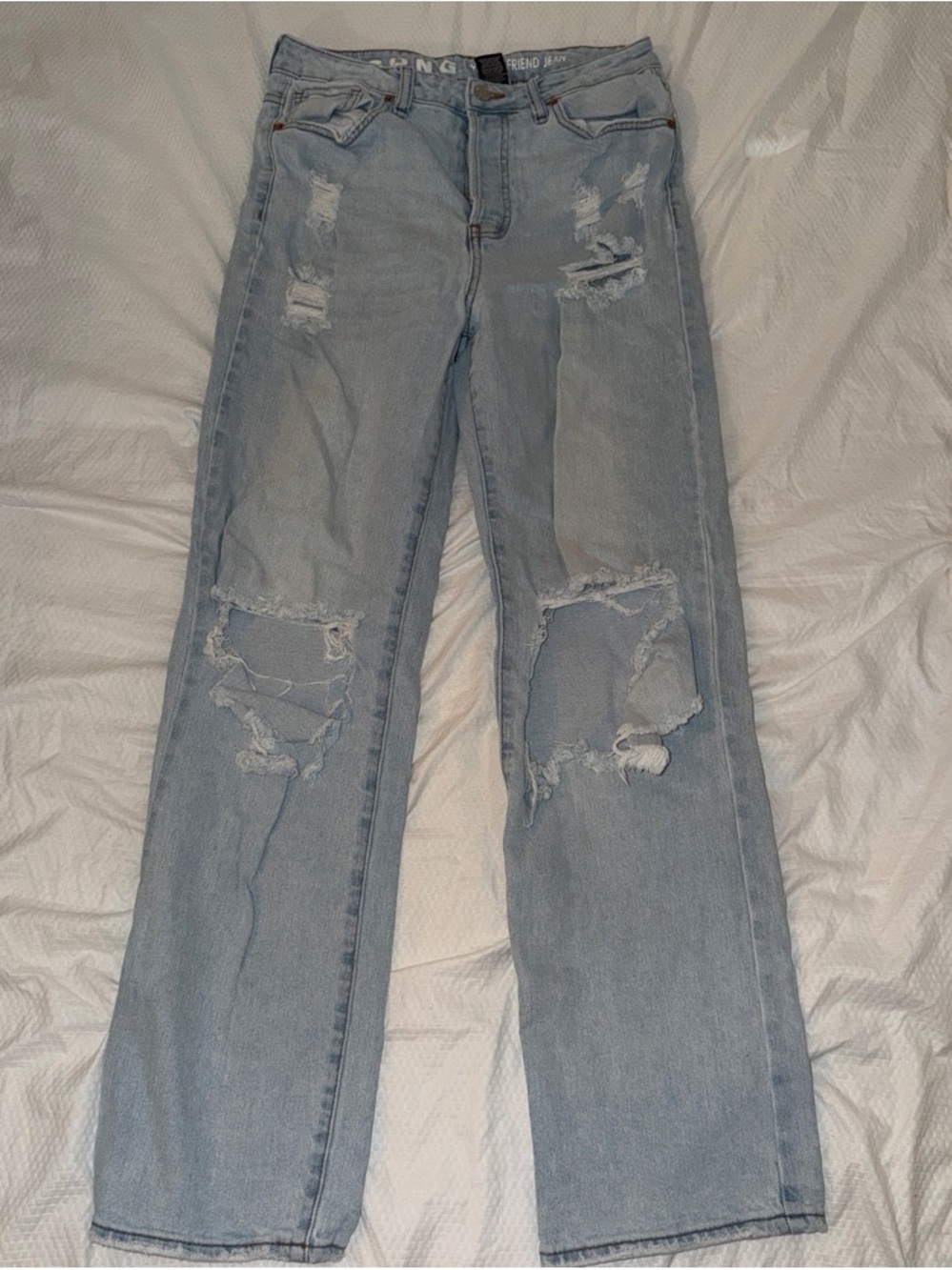 Distressed Light Blue Straight Leg Jeans